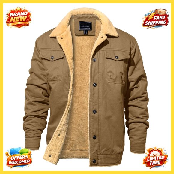 Men's Winter Jacket Thick Thermal Cotton Fleece Lined Coat Classic Work Style